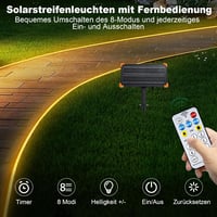 Bandă LED solară de exterior ZAIYW 15 m, IP68 rezistentă la apă, 300 LED-uri, alb cald, cu variator, telecomandă și temporizator, autoadezivă, pentru decorarea gardului de grădină 4