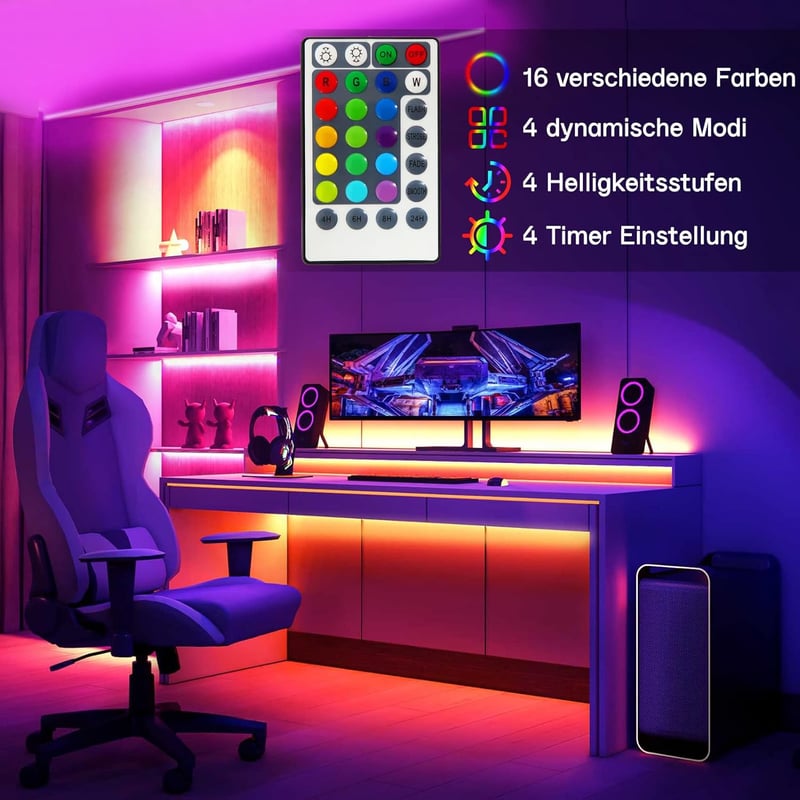 ZAIYW 2m RGB LED szalag távirányítóval, 60 LED 5050 vízálló háttérvilágítás - 2 Meter, Red / Green / Blue