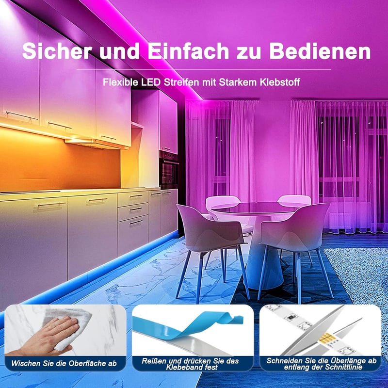 ZAIYW 2m RGB LED szalag távirányítóval, 60 LED 5050 vízálló háttérvilágítás - 2 Meter, Red / Green / Blue