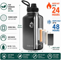 ZAKVOP 2 literes rozsdamentes acél termosz palack szívószállal és 3 fedővel fekete szürke - Black+grey 2
