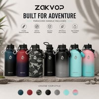 ZAKVOP 2 literes rozsdamentes acél termosz palack szívószállal és 3 fedővel fekete szürke - Black+grey 7