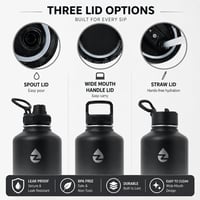 ZAKVOP 2 literes rozsdamentes acél termosz palack szívószállal és 3 fedővel fekete szürke - Black+grey 3