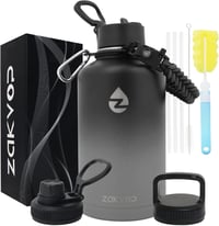 ZAKVOP 2 literes rozsdamentes acél termosz palack szívószállal és 3 fedővel fekete szürke - Black+grey 1