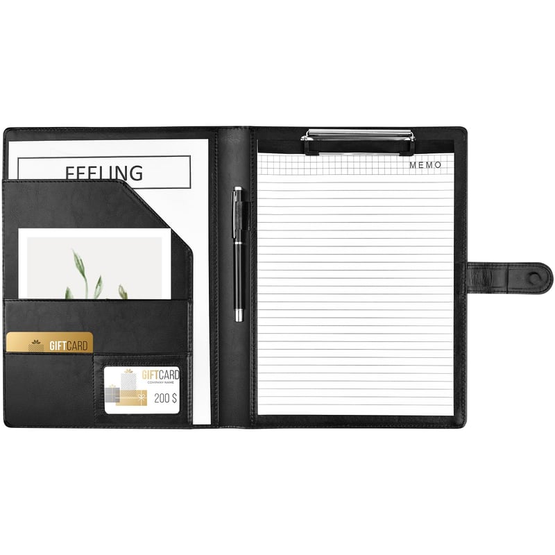 Zanfqvo A4 písacia podložka s klipom, konferenčný zakladač, PU koža, obal na dokumenty, portfolio, čierna