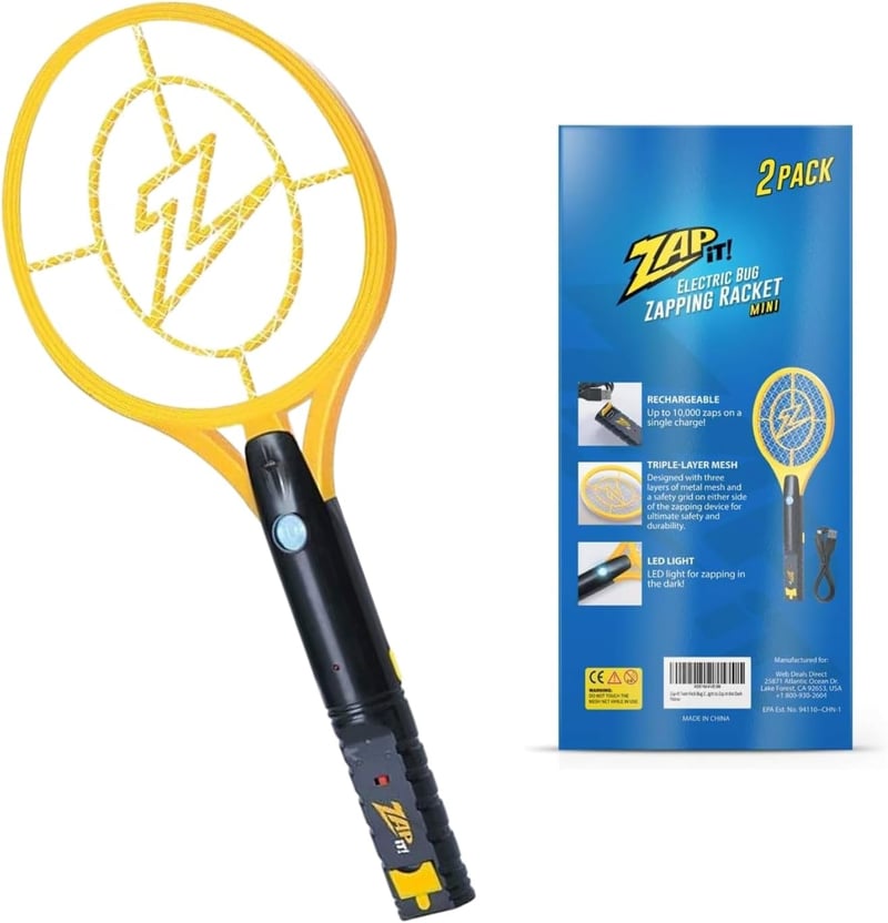 ZAP IT! Mini elektromos rovarirtó ütő 2 dbos tölthető LED fény, elektromos szúnyog és bögölyirtó