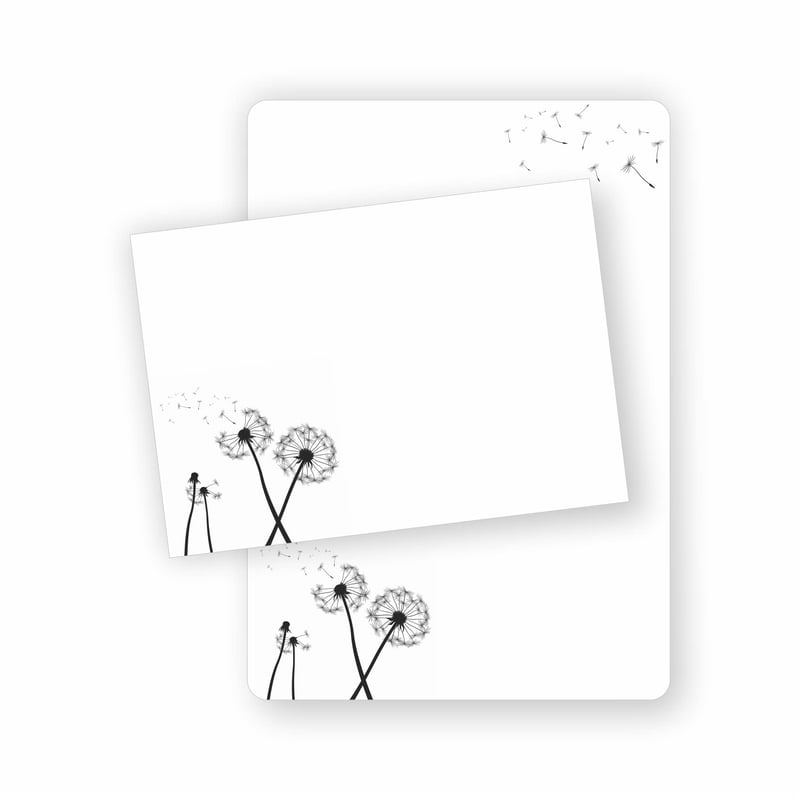 Set de hârtie de scris zartbesaitet.com cu motiv de păpădie, dimensiune DIN A5, cu plic inclus, set elegant de papetărie