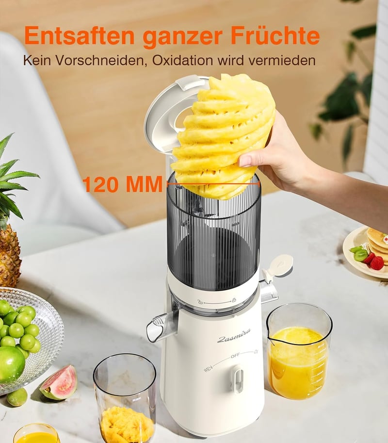 Zasmira Lassú Gyümölcscentrifuga 120mm Nyílással, 99,6% Gyümölcslé Tisztaság