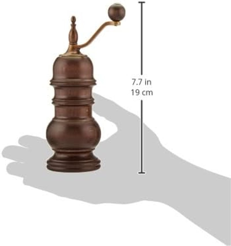 Zassenhaus Speyer antik borsőrlő, sötét fa, 18,5 cm magas