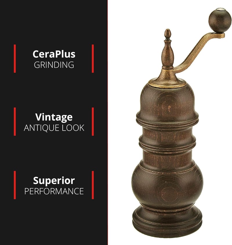 Zassenhaus Speyer antik borsőrlő, sötét fa, 18,5 cm magas