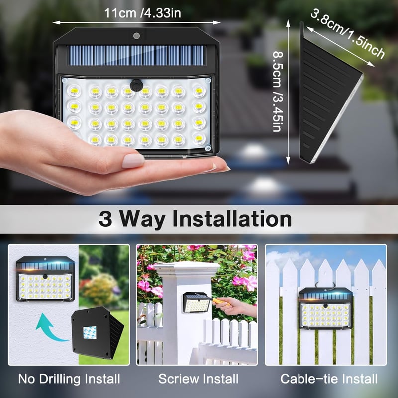 ZASUN Napelemes Kültéri Lámpa Szett 6db - IP65 Vízálló Fekete LED Fali Világítás Kertbe, Teraszra, Lépcsőre, Automatikus Fényérzékelővel