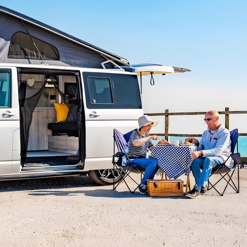 ZATOOTO Mágneses cipzáras szúnyogháló VW T5 T6 oldalsó tolóajtóhoz, rovarvédő és napvédő függöny campinghoz, fekete