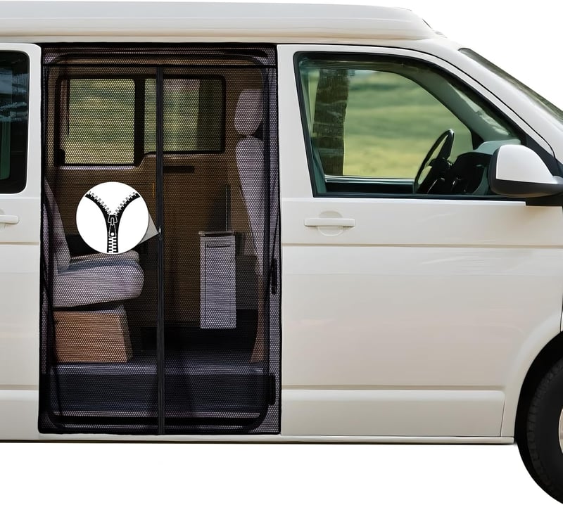 ZATOOTO Mágneses cipzáras szúnyogháló VW T5 T6 oldalsó tolóajtóhoz, rovarvédő és napvédő függöny campinghoz, fekete