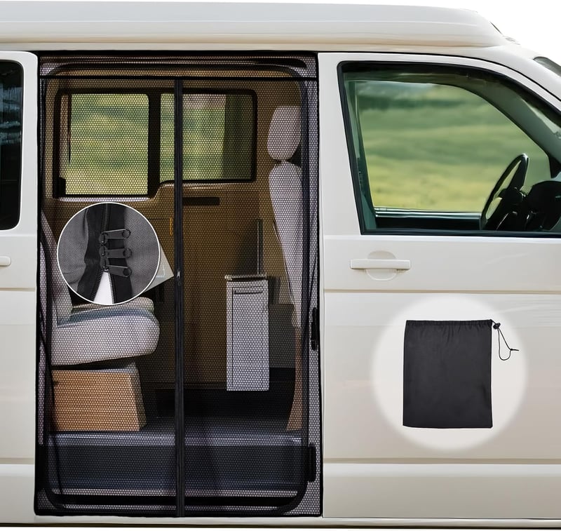 ZATOOTO Mágneses cipzáras szúnyogháló VW T5 T6 oldalsó tolóajtóhoz, rovarvédő és napvédő függöny campinghoz, fekete