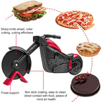 ZAWTR Krájač na pizzu v tvare motorky, červený, nerezový krájač na pizzu so stojanom, vtipný darček na Vianoce, 21,5x8,5 cm 3