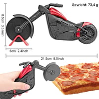 ZAWTR Krájač na pizzu v tvare motorky, červený, nerezový krájač na pizzu so stojanom, vtipný darček na Vianoce, 21,5x8,5 cm 2