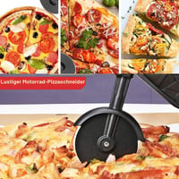 ZAWTR Krájač na pizzu v tvare motorky, červený, nerezový krájač na pizzu so stojanom, vtipný darček na Vianoce, 21,5x8,5 cm 5