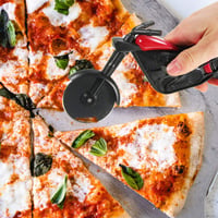 ZAWTR Krájač na pizzu v tvare motorky, červený, nerezový krájač na pizzu so stojanom, vtipný darček na Vianoce, 21,5x8,5 cm 4