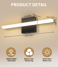 Zaxiva LED osvetlenie na zrkadlo do kúpeľne 40 cm, nastaviteľná teplota farieb 3000-6000K, nástenné svietidlo k zrkadlu s akrylovým tienidlom, úsporné 6