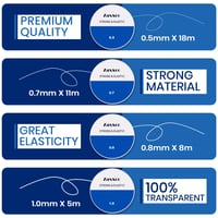 Șnur elastic pentru bijuterii Zaxxco, 4 role - 0,5 mm, 0,7 mm, 0,8 mm, 1,0 mm - Pentru confecționarea brățărilor, rășină, cu tăietor inclus 4