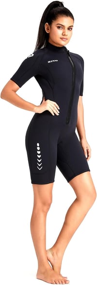 ZCCO 3mm neoprén búvárruhá férfi és női front zippes úszóruha - L, Women's Black 4