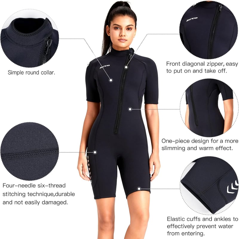 ZCCO 3mm neoprén búvárruhá férfi és női front zippes úszóruha - L, Women's Black