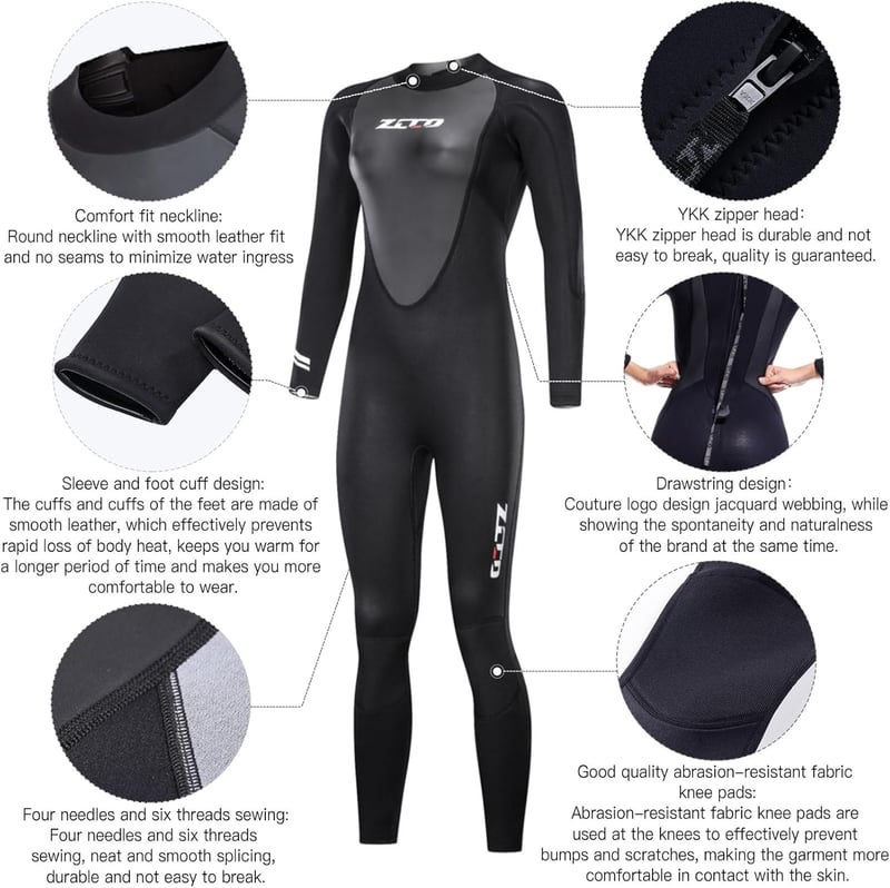 Costum de neopren ZCCO 3mm cu fermoar la spate pentru bărbați și femei, pentru scufundări, surfing și snorkeling