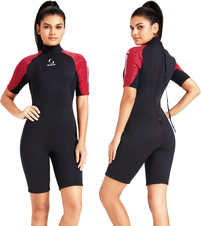 ZCCO 3mm Neoprén Wetsuit Hátzipper Férfi Női Szörfözés Úszás Kajak - XS, Women's Red
