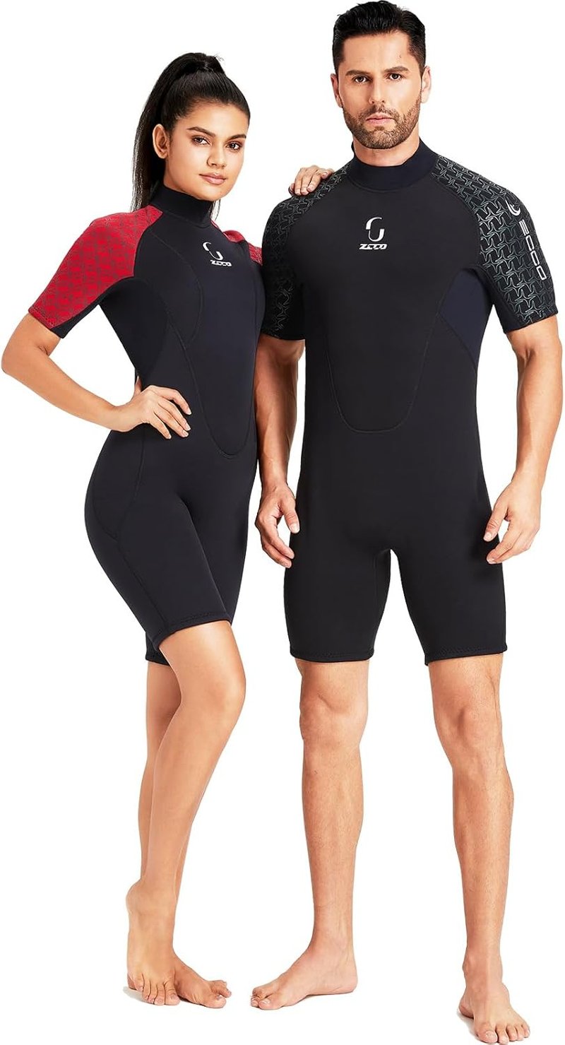 ZCCO 3mm Neoprén Wetsuit Hátzipper Férfi Női Szörfözés Úszás Kajak - XS, Women's Red