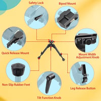 Bipod ajustabil Zeadio cu pivot pentru șine Picatinny și Weaver, cu picioare rabatabile în 5 poziții, pentru utilizare în exterior 6