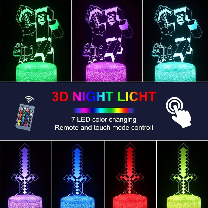 Zeaky 3D LED Éjszakai Fény - 16 Színváltós Illúzió Lámpa Távirányítóval - Dekorációs Világítás Gyerekeknek - Születésnapi Ajándék