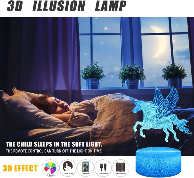 Zeaky 3D LED Éjszakai Lámpa Lányoknak - Unikornis, Pillangó, Maci Mintákkal, 16 Színváltási Lehetőséggel és Távirányítóval - Születésnapi Aj