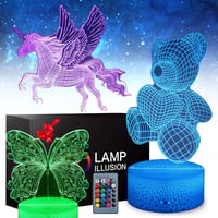 Zeaky 3D LED Éjszakai Lámpa Lányoknak - Unikornis, Pillangó, Maci Mintákkal, 16 Színváltási Lehetőséggel és Távirányítóval - Születésnapi Aj 1
