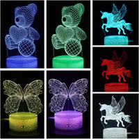 Zeaky 3D LED Éjszakai Lámpa Lányoknak - Unikornis, Pillangó, Maci Mintákkal, 16 Színváltási Lehetőséggel és Távirányítóval - Születésnapi Aj 2