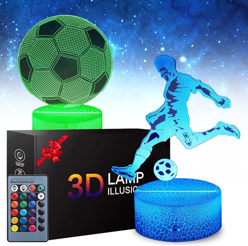 Zeaky Focilabda 3D LED Éjjeli Lámpa - 16 Színű Világítás, 2 Mintával, Távirányítóval - Dekoratív Hangulatfény Gyerekszobába, Ajándék Fiúknak