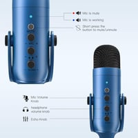 Microfon condensator USB zealsound K66 Blue cu reducere a zgomotului, funcții de mute și amplificare, Plug and Play pentru PC, laptop și telefon, ideal pentru podcast, streaming, AS 4