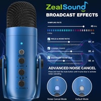 Microfon condensator USB zealsound K66 Blue cu reducere a zgomotului, funcții de mute și amplificare, Plug and Play pentru PC, laptop și telefon, ideal pentru podcast, streaming, AS 3