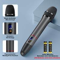 Bezdrôtová mikrofónová súprava Zealsound UHF, 2 kovové mikrofóny, dosah 60 m, karaoke, svadba, DJ, párty, 6,35 mm prijímač a 3,5 mm konektor 3