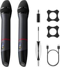 Bezdrôtová mikrofónová súprava Zealsound UHF, 2 kovové mikrofóny, dosah 60 m, karaoke, svadba, DJ, párty, 6,35 mm prijímač a 3,5 mm konektor 1