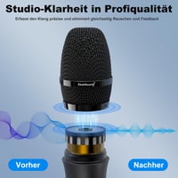 Bezdrôtová mikrofónová súprava Zealsound UHF, 2 kovové mikrofóny, dosah 60 m, karaoke, svadba, DJ, párty, 6,35 mm prijímač a 3,5 mm konektor 2