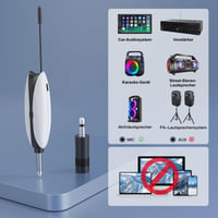 Bezdrôtová mikrofónová súprava Zealsound UHF, 2 kovové mikrofóny, dosah 60 m, karaoke, svadba, DJ, párty, 6,35 mm prijímač a 3,5 mm konektor 5