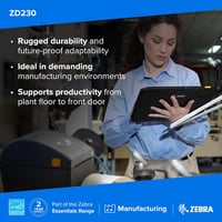 Zebra Technologies ZD230 4 hüvelykes asztali hőátíírásos címkenyomtató USB Wi-Fi Bluetooth logisztikához raktárhoz kereskedelemhez egészségü 5