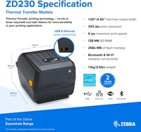 Zebra Technologies ZD230 4 hüvelykes asztali hőátíírásos címkenyomtató USB Wi-Fi Bluetooth logisztikához raktárhoz kereskedelemhez egészségü 2