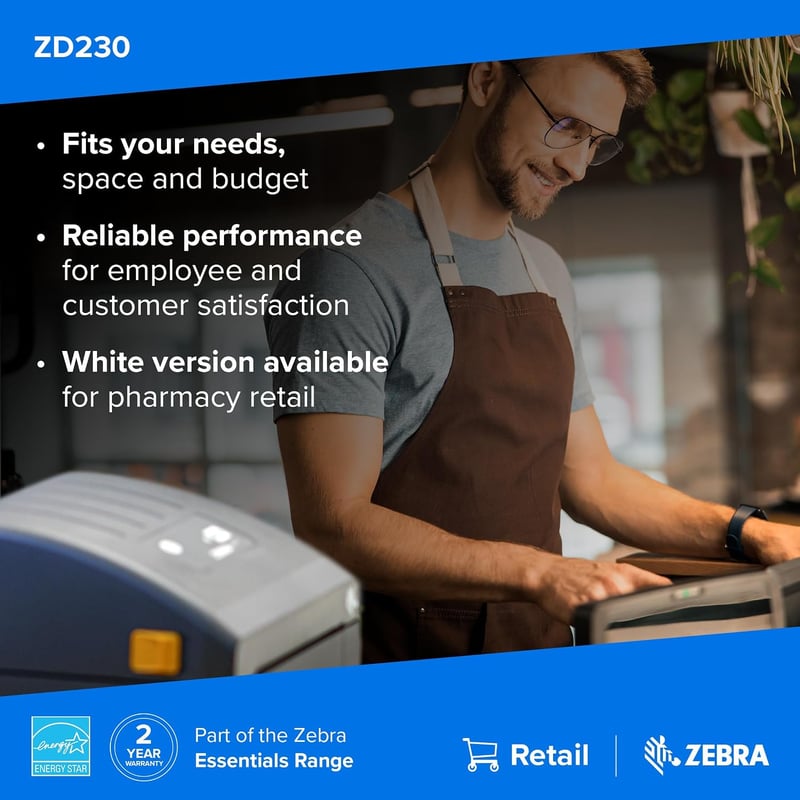 Zebra Technologies ZD230 4 hüvelykes asztali hőátíírásos címkenyomtató USB Wi-Fi Bluetooth logisztikához raktárhoz kereskedelemhez egészségü