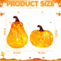 Zecnaud Set 2 Felinare Dovleac din Sticlă Decor de Toamnă Portocaliu Ornamente Halloween pentru Interior cu Lumină Albă Caldă Decor de Sărbătoare pentru Ziua Recunoștinței 2