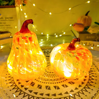 Zecnaud Set 2 Felinare Dovleac din Sticlă Decor de Toamnă Portocaliu Ornamente Halloween pentru Interior cu Lumină Albă Caldă Decor de Sărbătoare pentru Ziua Recunoștinței 5