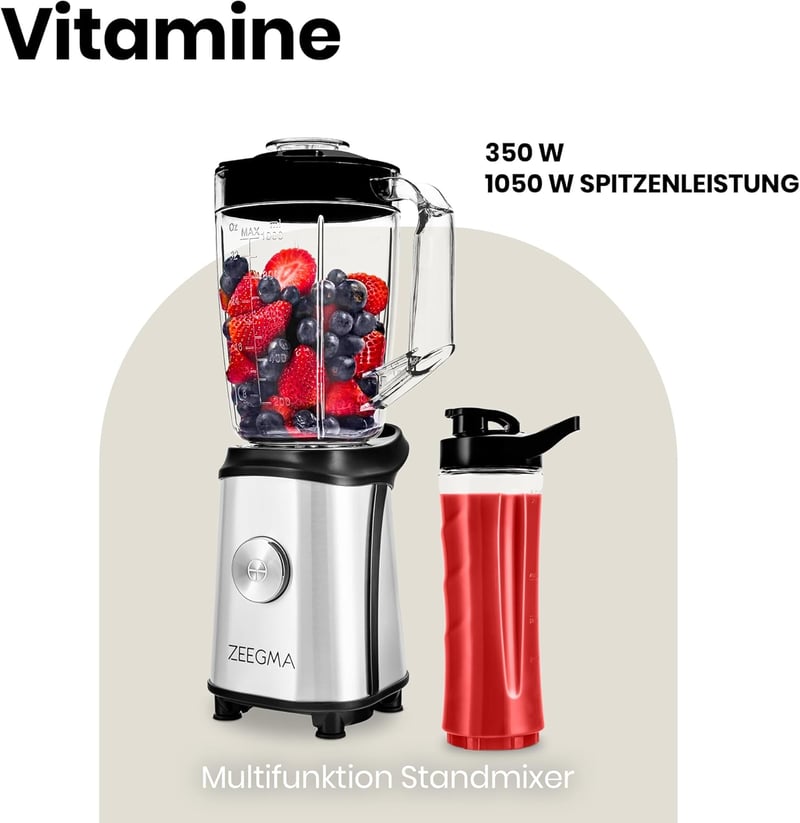 ZEEGMA 4az1-ben Multifunkciós Turmixgép 1050W Gyümölcscentrifuga Kávéőrlő Smoothie Készítő