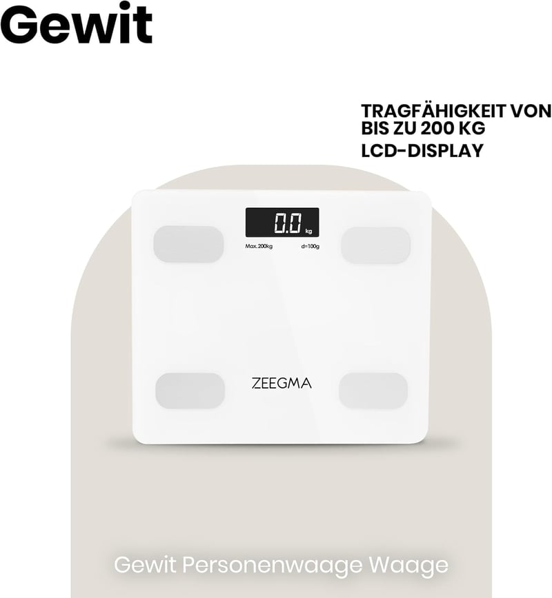 Zeegma Gewit digitális személymérleg testzsír és 17 testparaméter elemzéssel