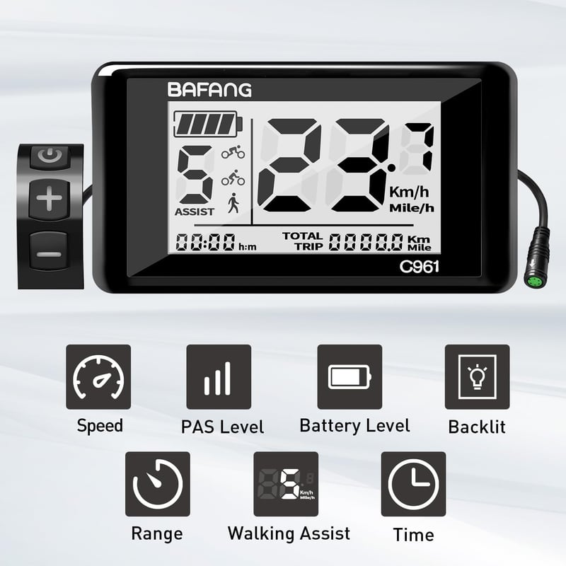 Zeekpowa C961 LCD Kijelző Bafang BBS01B BBS02B BBSHD Motorokhoz - 2,7" E-Bike Kerékpár Komputer 0-9 PAS UART Protokollal, Fekete