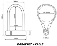 ZEFAL K-Traz U17 U-zámok na bicykel s oceľovým lankom, čierny, 115x230 mm, 120 cm lanko, pre elektrobicykle a kolobežky 4