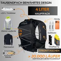 zeitgeist OUTDOOR Bežecká vesta pre mužov a ženy 4L, veľkosť XL, čierna, ultralahký bežecký batoh 260g, priedušný, hydratačný batoh 4